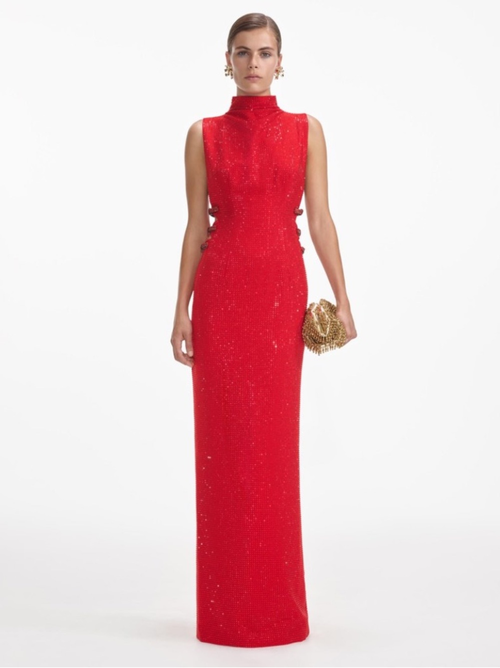 self-portrait Red Rhinestone Crepe Maxi Dress Women’s Sz 8 NWT